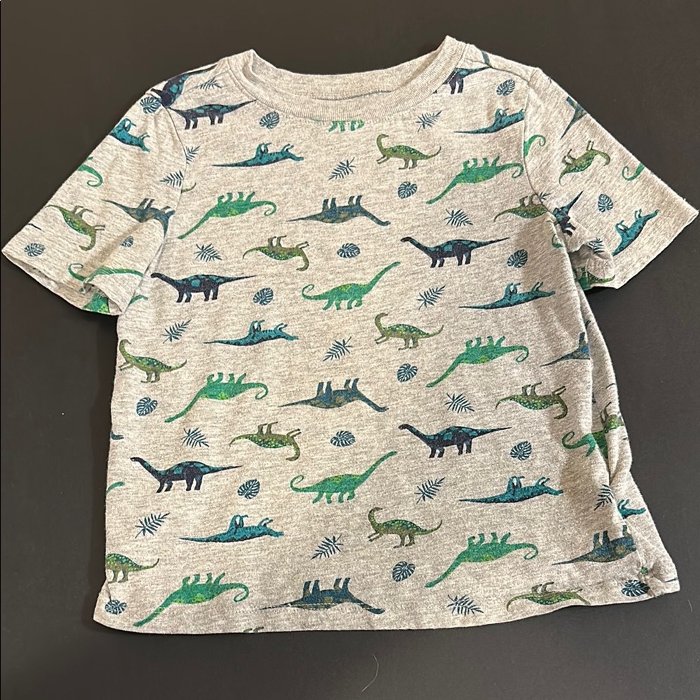 Old Navy 4T Gray and Green Short Sleeve Tee with Playful Dinosaur Print